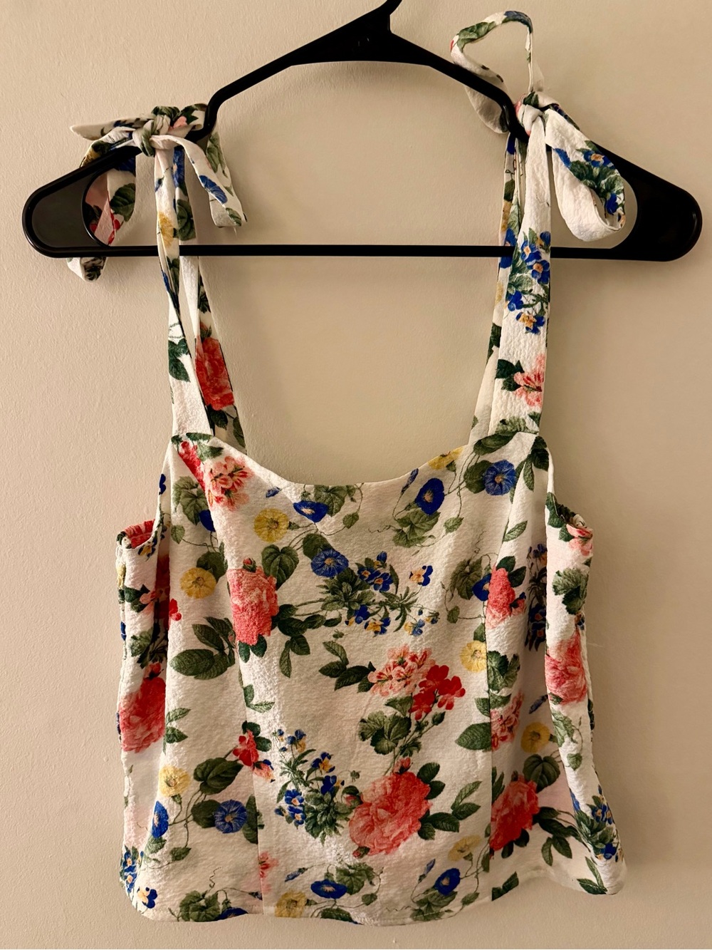 Floral Tie-Shoulder Cropped Tank Top